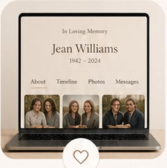 Memorial page displayed on a laptop.